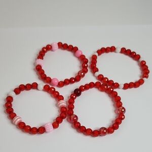 Elegant Red Beaded Bracelet Set. Handmade.